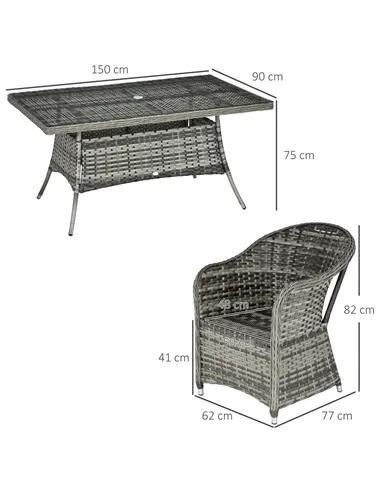 Outsunny Seven-Piece Rattan Dining Set - Grey