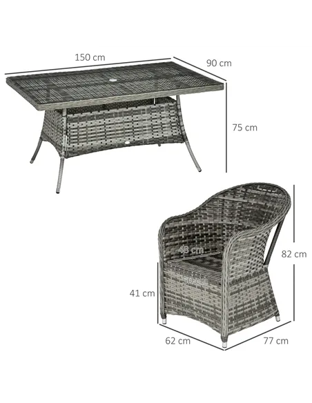 Outsunny Seven-Piece Rattan Dining Set - Grey