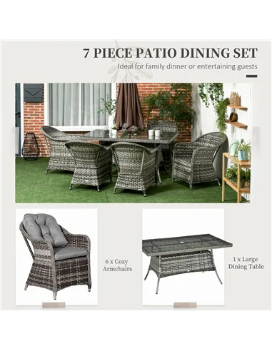 Outsunny Seven-Piece Rattan Dining Set - Grey