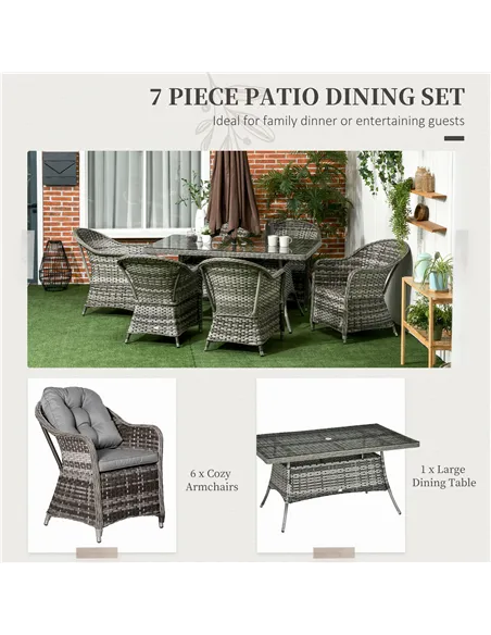 Outsunny Seven-Piece Rattan Dining Set - Grey
