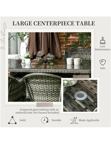 Outsunny Seven-Piece Rattan Dining Set - Grey