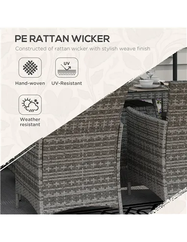 Outsunny 7 Pieces Outdoor Rattan Garden Furniture with Fire Pit Table, 6 Seater Garden Table and Chairs with Cushions, Rattan Di