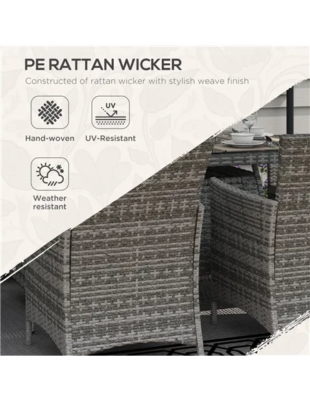 Outsunny 7 Pieces Outdoor Rattan Garden Furniture with Fire Pit Table, 6 Seater Garden Table and Chairs with Cushions, Rattan Di