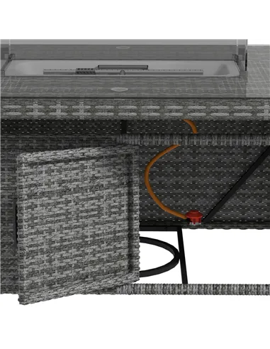 Outsunny 7 Pieces Outdoor Rattan Garden Furniture with Fire Pit Table, 6 Seater Garden Table and Chairs with Cushions, Rattan Di