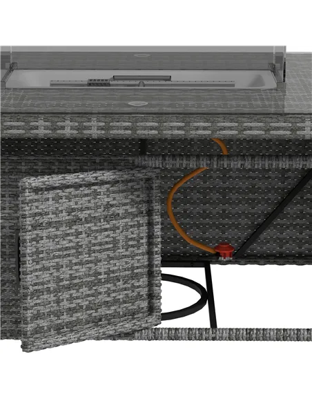 Outsunny 7 Pieces Outdoor Rattan Garden Furniture with Fire Pit Table, 6 Seater Garden Table and Chairs with Cushions, Rattan Di