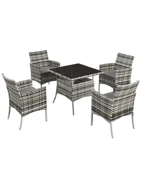 Outsunny Five-Pieces Rattan Dining Set - Mixed Grey