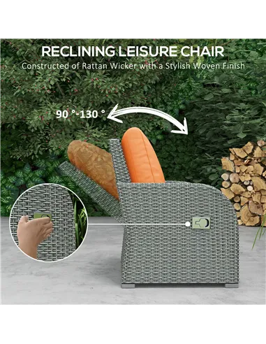 Outsunny Six-piece Outdoor Rattan Dining Set, Outdoor Sofa Set with Reclining Armchairs and Mental Frame, Orange