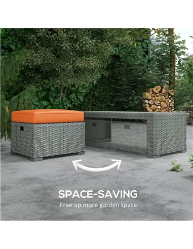 Outsunny Six-piece Outdoor Rattan Dining Set, Outdoor Sofa Set with Reclining Armchairs and Mental Frame, Orange