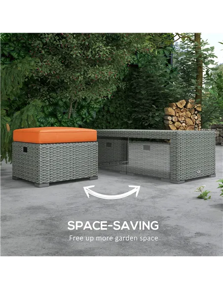 Outsunny Six-piece Outdoor Rattan Dining Set, Outdoor Sofa Set with Reclining Armchairs and Mental Frame, Orange