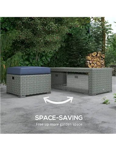 Outsunny Six-piece Outdoor Rattan Dining Set, Outdoor Sofa Set with Reclining Armchairs and Mental Frame, Blue