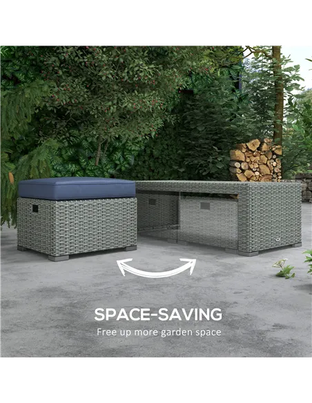 Outsunny Six-piece Outdoor Rattan Dining Set, Outdoor Sofa Set with Reclining Armchairs and Mental Frame, Blue