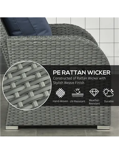 Outsunny Six-piece Outdoor Rattan Dining Set, Outdoor Sofa Set with Reclining Armchairs and Mental Frame, Blue