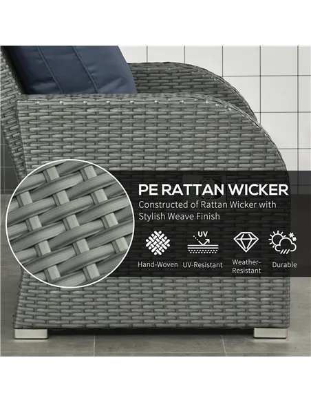 Outsunny Six-piece Outdoor Rattan Dining Set, Outdoor Sofa Set with Reclining Armchairs and Mental Frame, Blue