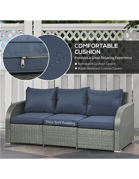 Outsunny Six-piece Outdoor Rattan Dining Set, Outdoor Sofa Set with Reclining Armchairs and Mental Frame, Blue