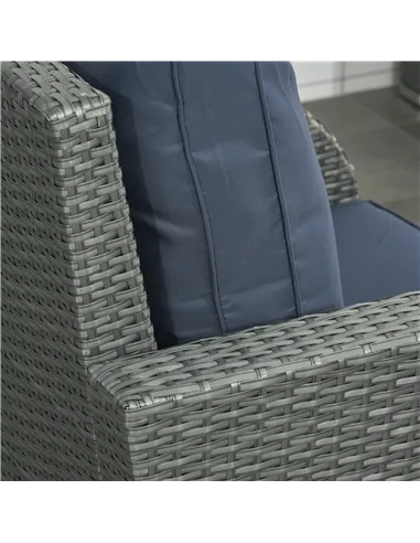 Outsunny Six-piece Outdoor Rattan Dining Set, Outdoor Sofa Set with Reclining Armchairs and Mental Frame, Blue