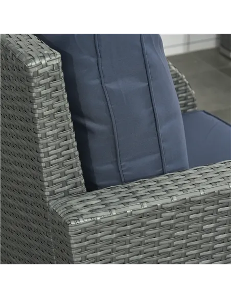 Outsunny Six-piece Outdoor Rattan Dining Set, Outdoor Sofa Set with Reclining Armchairs and Mental Frame, Blue