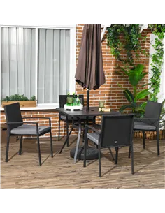 Outsunny Five-Piece Garden Dining Set, with Rattan Seat Chairs and Cushions - Black 2