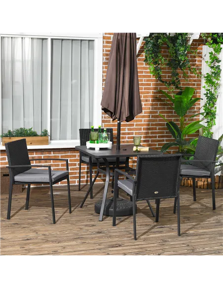 Outsunny Five-Piece Garden Dining Set, with Rattan Seat Chairs and Cushions - Black