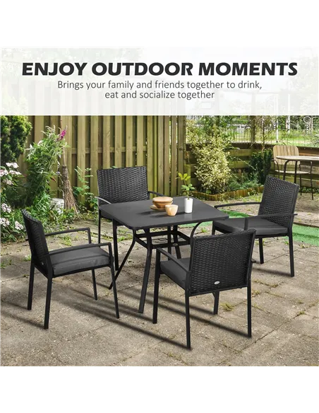 Outsunny Five-Piece Garden Dining Set, with Rattan Seat Chairs and Cushions - Black