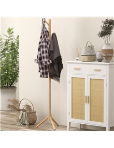 HOMCOM Eight-Hook Wooden Coat Rack - Natural 2