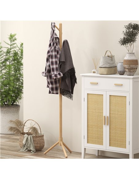 HOMCOM Eight-Hook Wooden Coat Rack - Natural