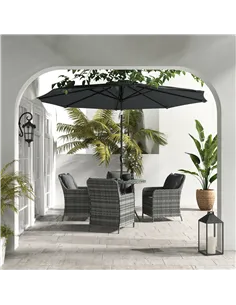Outsunny 4 Seater Rattan Dining Set with Parasol & Cushions - Mixed Grey 2