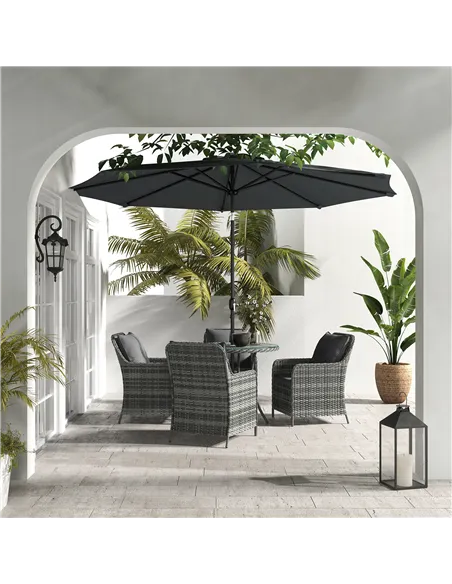 Outsunny 4 Seater Rattan Dining Set with Parasol & Cushions - Mixed Grey