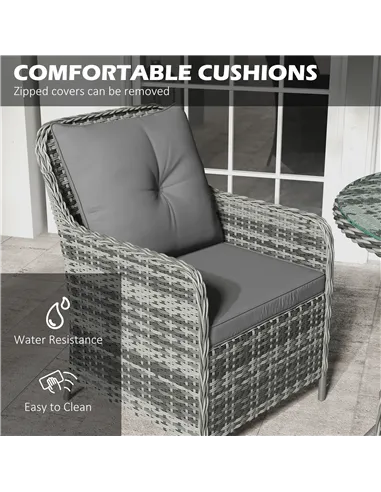 Outsunny 4 Seater Rattan Dining Set with Parasol & Cushions - Mixed Grey