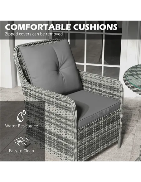 Outsunny 4 Seater Rattan Dining Set with Parasol & Cushions - Mixed Grey