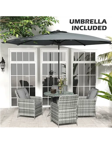 Outsunny 4 Seater Rattan Dining Set with Parasol & Cushions - Mixed Grey