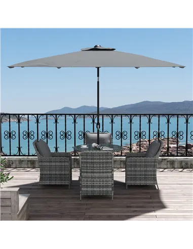 Outsunny 4 Seater Rattan Dining Set with Parasol & Cushions - Mixed Grey