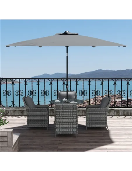 Outsunny 4 Seater Rattan Dining Set with Parasol & Cushions - Mixed Grey