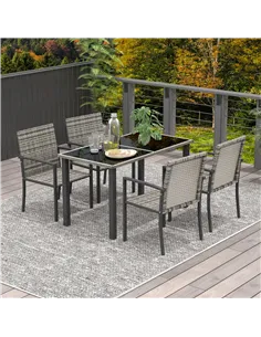 Outsunny Outdoor Dining Set 5 Pieces Patio Conservatory with Tempered Glass Tabletop,4 Dining Chairs - Mixed Grey 2