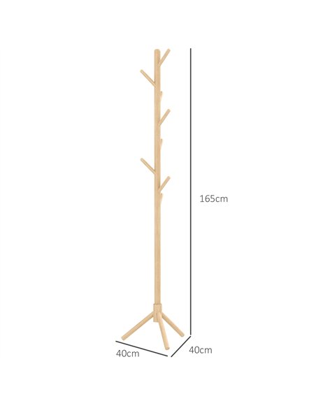 HOMCOM Eight-Hook Wooden Coat Rack - Natural