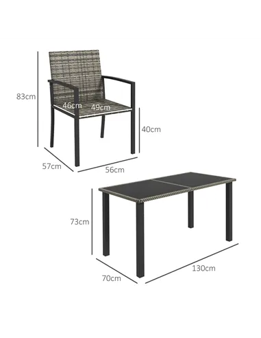 Outsunny Outdoor Dining Set 5 Pieces Patio Conservatory with Tempered Glass Tabletop,4 Dining Chairs - Mixed Grey