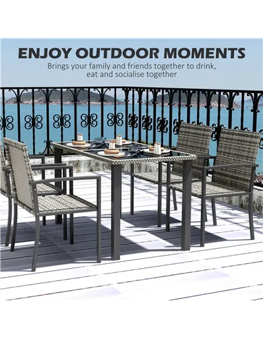 Outsunny Outdoor Dining Set 5 Pieces Patio Conservatory with Tempered Glass Tabletop,4 Dining Chairs - Mixed Grey