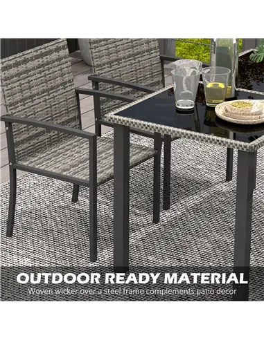 Outsunny Outdoor Dining Set 5 Pieces Patio Conservatory with Tempered Glass Tabletop,4 Dining Chairs - Mixed Grey