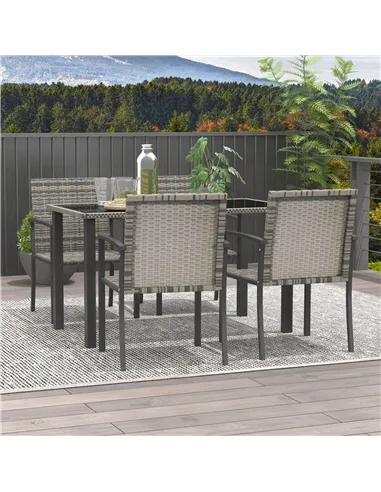 Outsunny Outdoor Dining Set 5 Pieces Patio Conservatory with Tempered Glass Tabletop,4 Dining Chairs - Mixed Grey