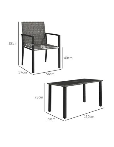 Outsunny Outdoor Dining Set 5 Pieces Patio Conservatory with Tempered Glass Tabletop,4 Dining Chairs - Grey