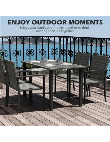 Outsunny Outdoor Dining Set 5 Pieces Patio Conservatory with Tempered Glass Tabletop,4 Dining Chairs - Grey