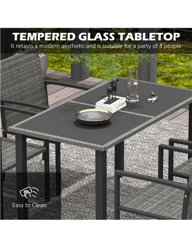 Outsunny Outdoor Dining Set 5 Pieces Patio Conservatory with Tempered Glass Tabletop,4 Dining Chairs - Grey