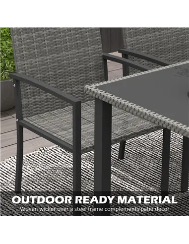 Outsunny Outdoor Dining Set 5 Pieces Patio Conservatory with Tempered Glass Tabletop,4 Dining Chairs - Grey