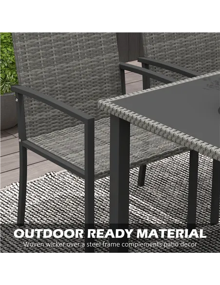 Outsunny Outdoor Dining Set 5 Pieces Patio Conservatory with Tempered Glass Tabletop,4 Dining Chairs - Grey