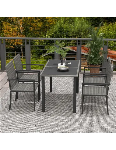 Outsunny Outdoor Dining Set 5 Pieces Patio Conservatory with Tempered Glass Tabletop,4 Dining Chairs - Grey