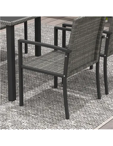 Outsunny Outdoor Dining Set 5 Pieces Patio Conservatory with Tempered Glass Tabletop,4 Dining Chairs - Grey