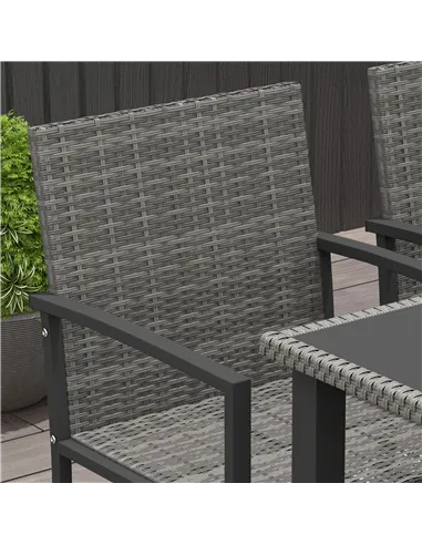 Outsunny Outdoor Dining Set 5 Pieces Patio Conservatory with Tempered Glass Tabletop,4 Dining Chairs - Grey