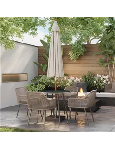 Outsunny 4 Seater Rattan Dining Set, Rattan Garden Furniture Set with Parasol Hole, Outdoor Dining Table and Chairs Set with Cus 2