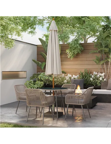 Outsunny 4 Seater Rattan Dining Set, Rattan Garden Furniture Set with Parasol Hole, Outdoor Dining Table and Chairs Set with Cus