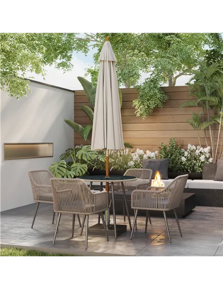 Outsunny 4 Seater Rattan Dining Set, Rattan Garden Furniture Set with Parasol Hole, Outdoor Dining Table and Chairs Set with Cus