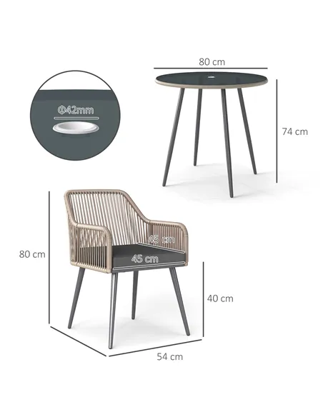 Outsunny 4 Seater Rattan Dining Set, Rattan Garden Furniture Set with Parasol Hole, Outdoor Dining Table and Chairs Set with Cus